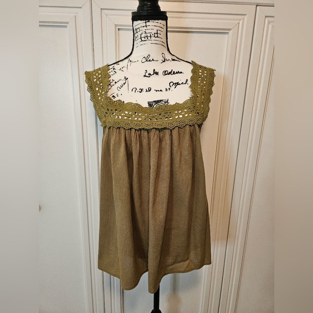 LOFT Olive Green Crochet Trim Tank Top